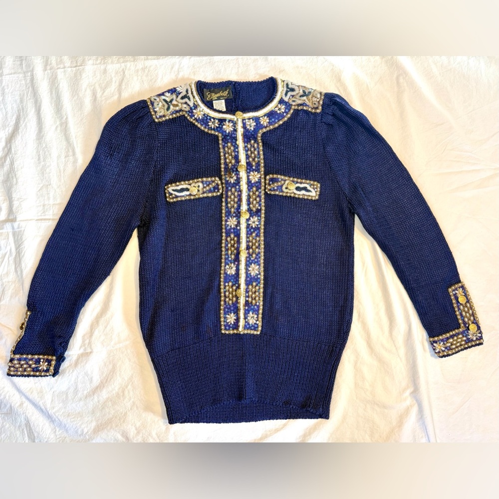 ELIZABETH NEW YORK Vintage Beaded and Sequined Sweater